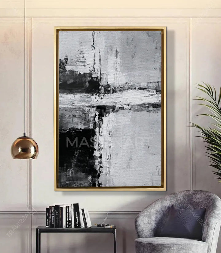 Negro y Nieve – detalle de fachadas geométricas en blanco y negro sobre lienzo canvas