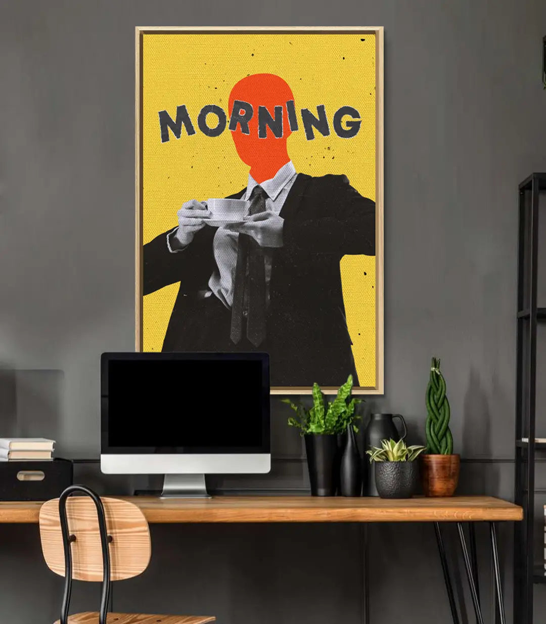 Detalle de colores pop-art negro, amarillo y rojo del cuadro Morning — Massinart
