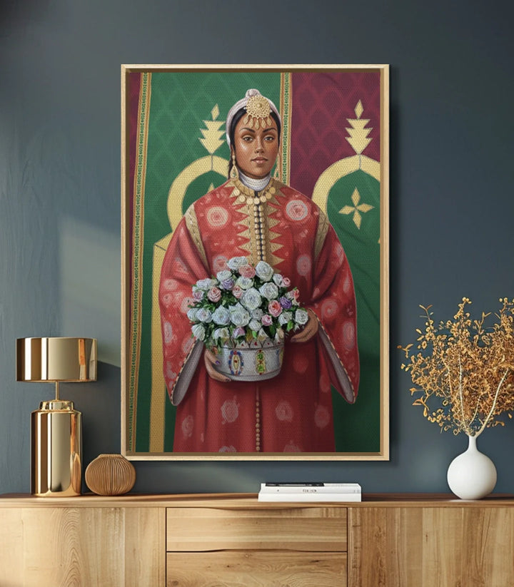 Decoración pasillo cuadro mujer traje marroquí tradicional Massinart
