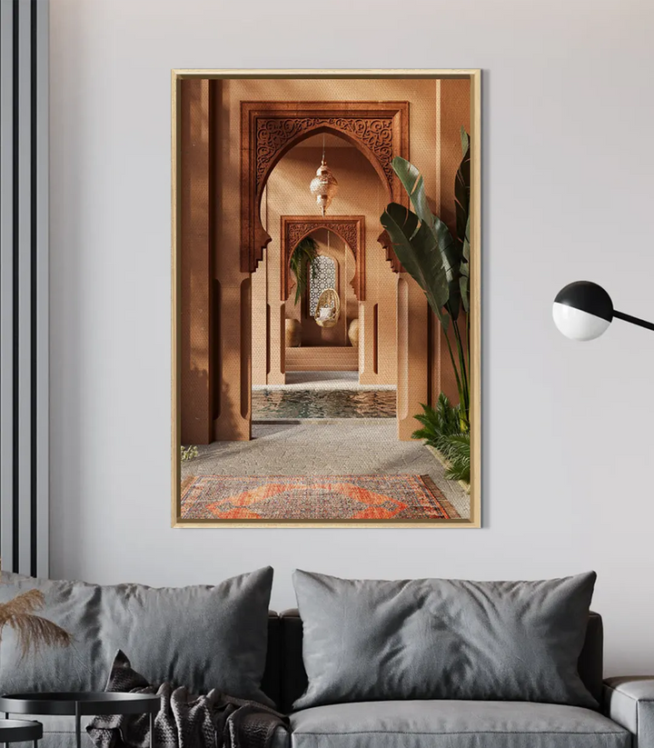 Golden Riad – fotografía artística de arquitectura marroquí con paleta cálida mineral