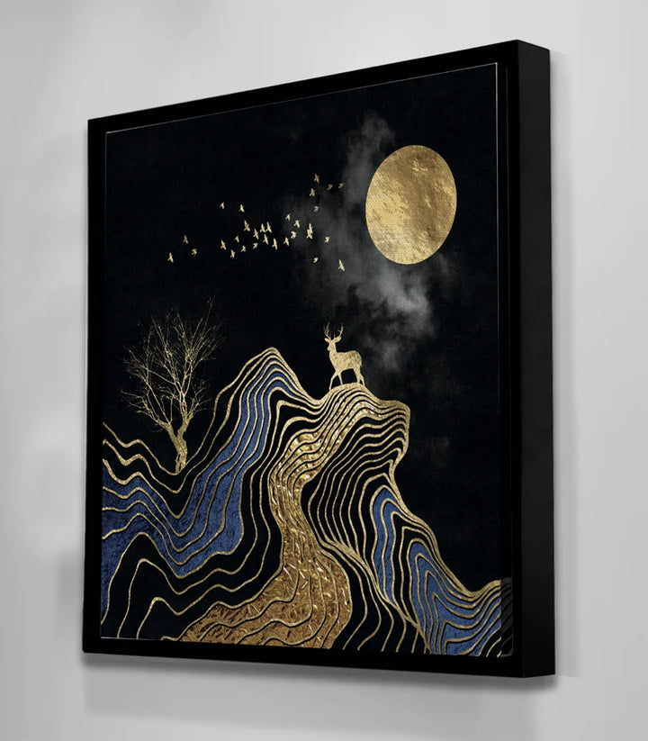 Cuadro paisaje abstracto con ondas doradas y negras, arte mural — Massinart