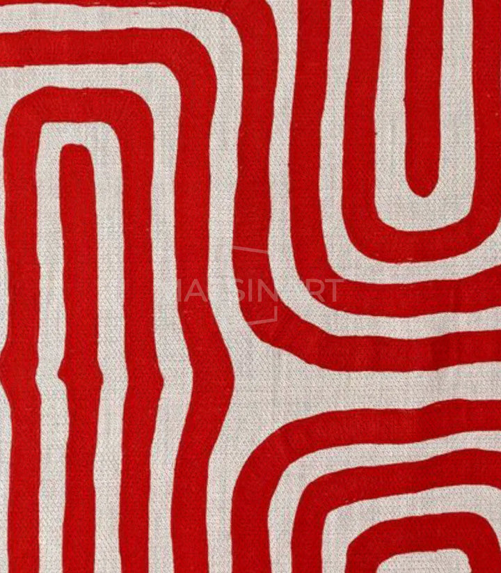 Vibe Rouge – vista del díptico abstracto colgado en pared, decoración minimalista urbana