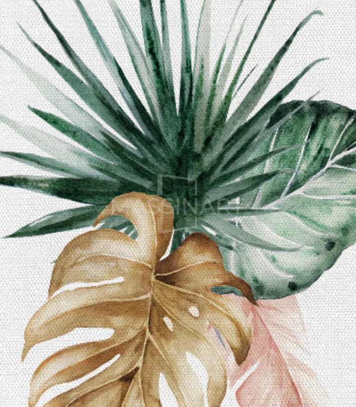 Cuadro acuarela plantas tropicales en habitación luminosa