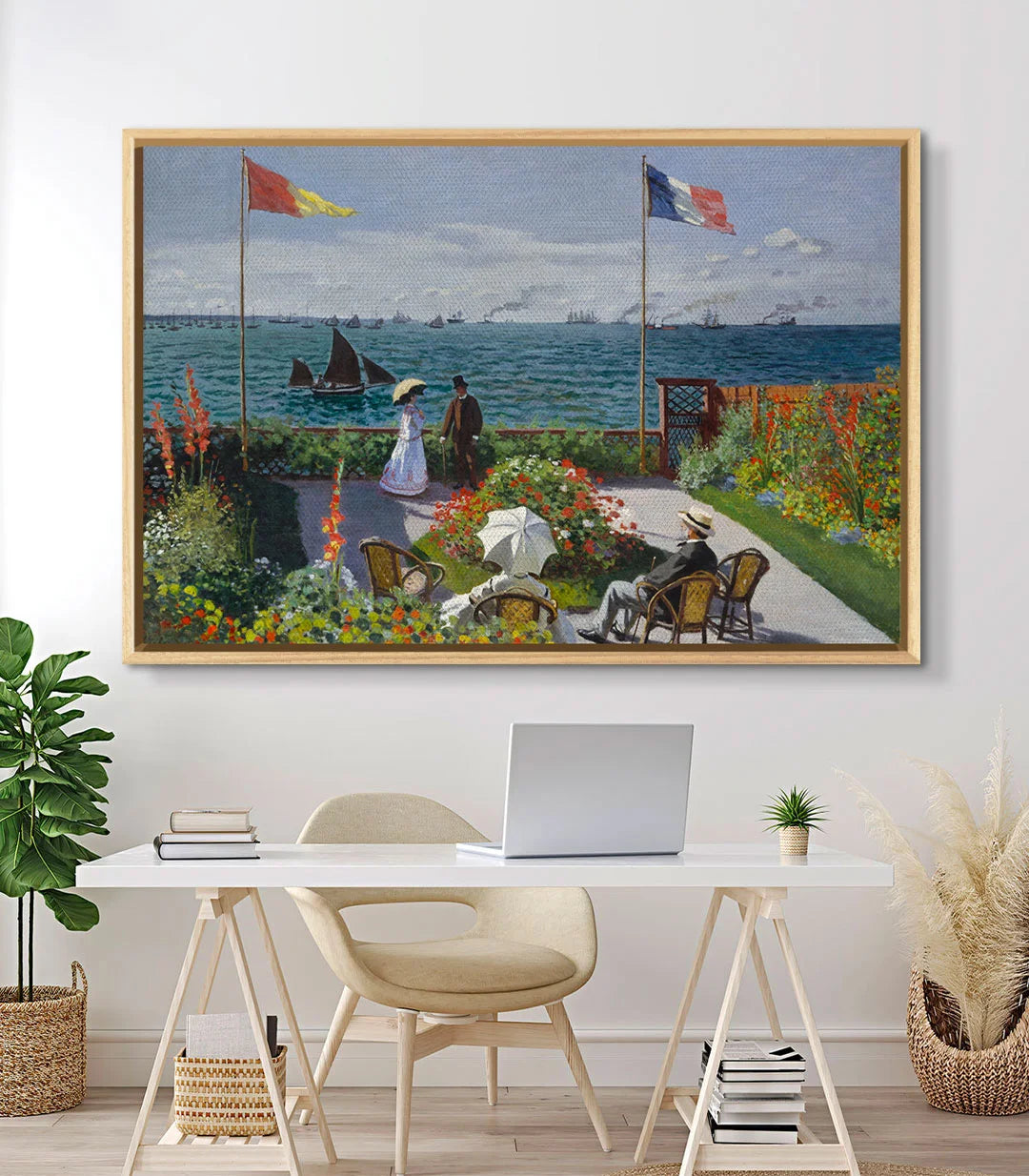 Cuadro Jardín en Sainte-Adresse de Monet en decoración de salón luminoso — Massinart