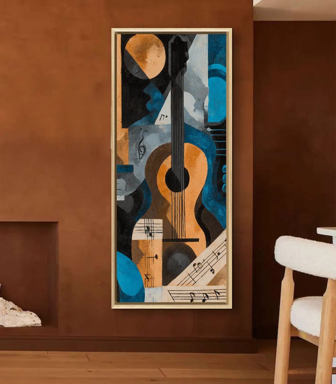 Notes in Motion cuadro musical moderno decorando un salón contemporáneo