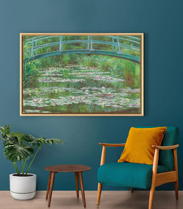 Cuadro Monet paisaje acuático, tonos verde y rosa, ambiente zen, Massinart