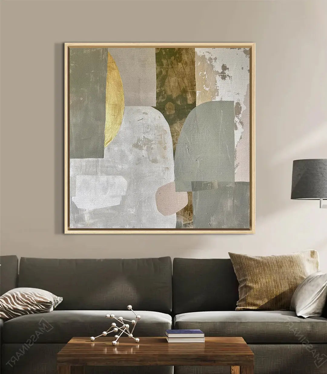Cuadro Still Layers en dormitorio, arte abstracto geométrico contrastado — Massinart