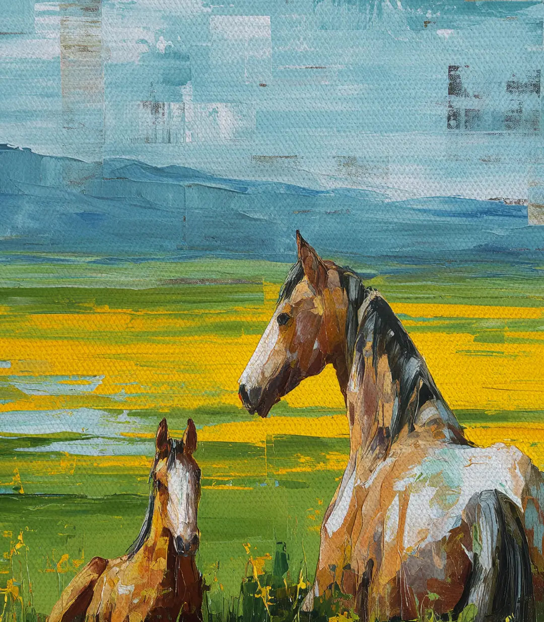 Cuadro Resting Horses de Massinart — embalaje de envío listo para colgar