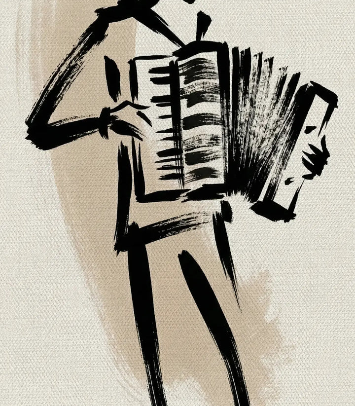 Jazz Duet en interior de diseño — cuadro de música minimalista beis y negro
