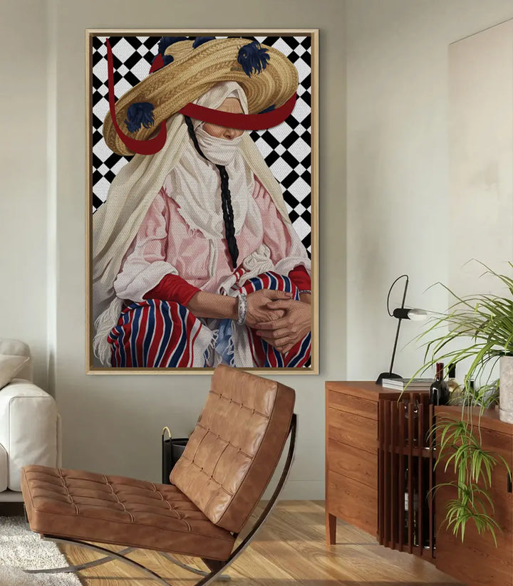 Decoración interior salón cuadro retrato oriental mujer tradicional — Massinart
