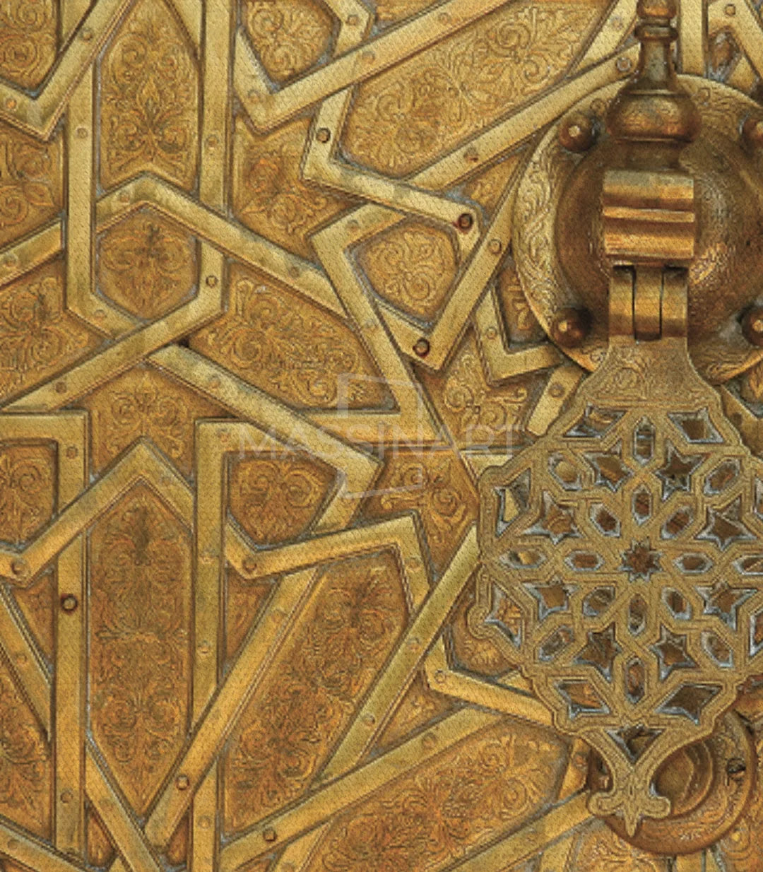 Detalle de la puerta arquitectónica dorada del cuadro Golden Gate