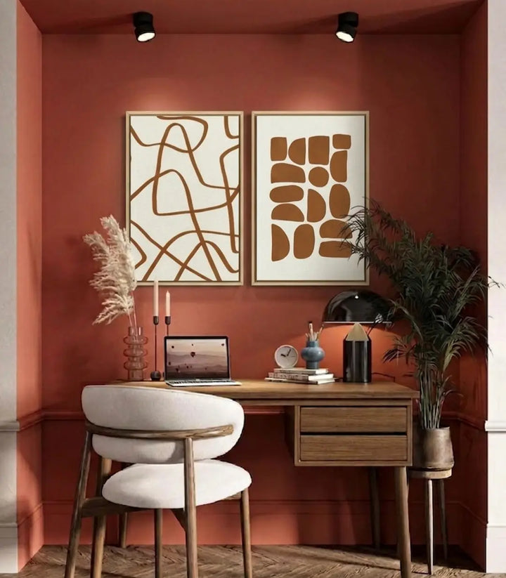 Cuadro Terra Lines en salón moderno — díptico abstracto minimalista sobre sofá Massinart