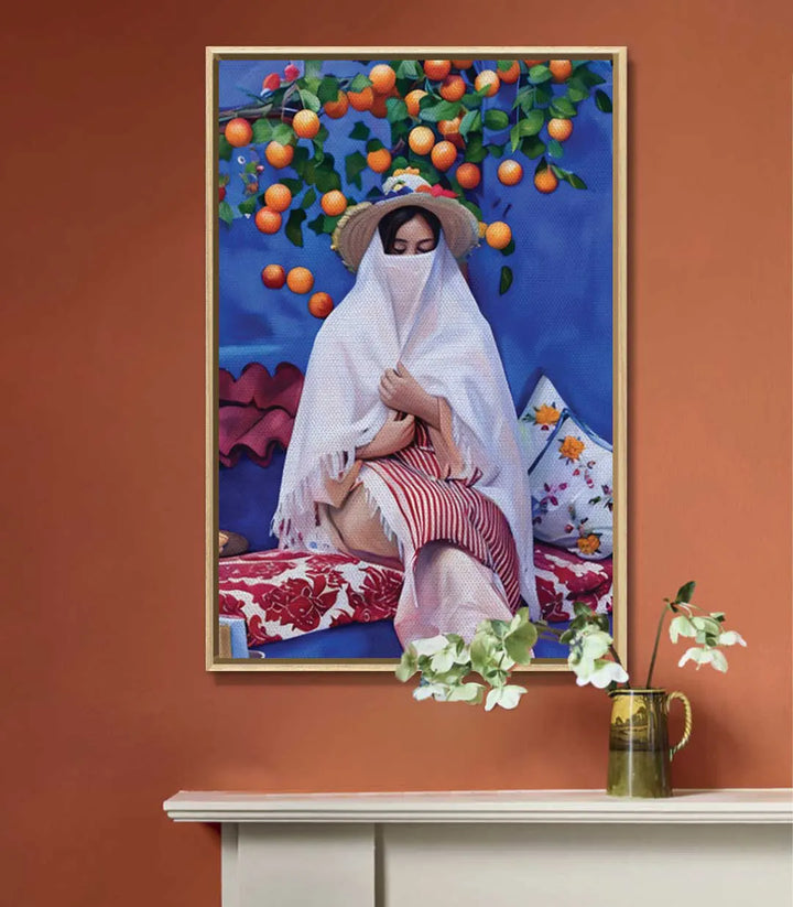 Decoración de dormitorio — cuadro retrato Lady of the North estilo figurativo marroquí