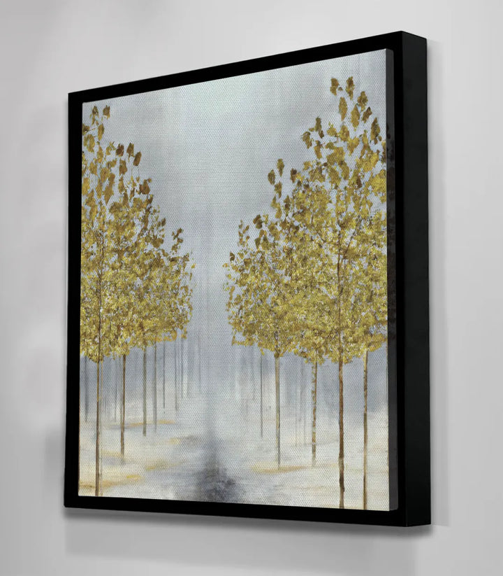 Cuadro Single Road en salón contemporáneo — naturaleza abstracta dorada