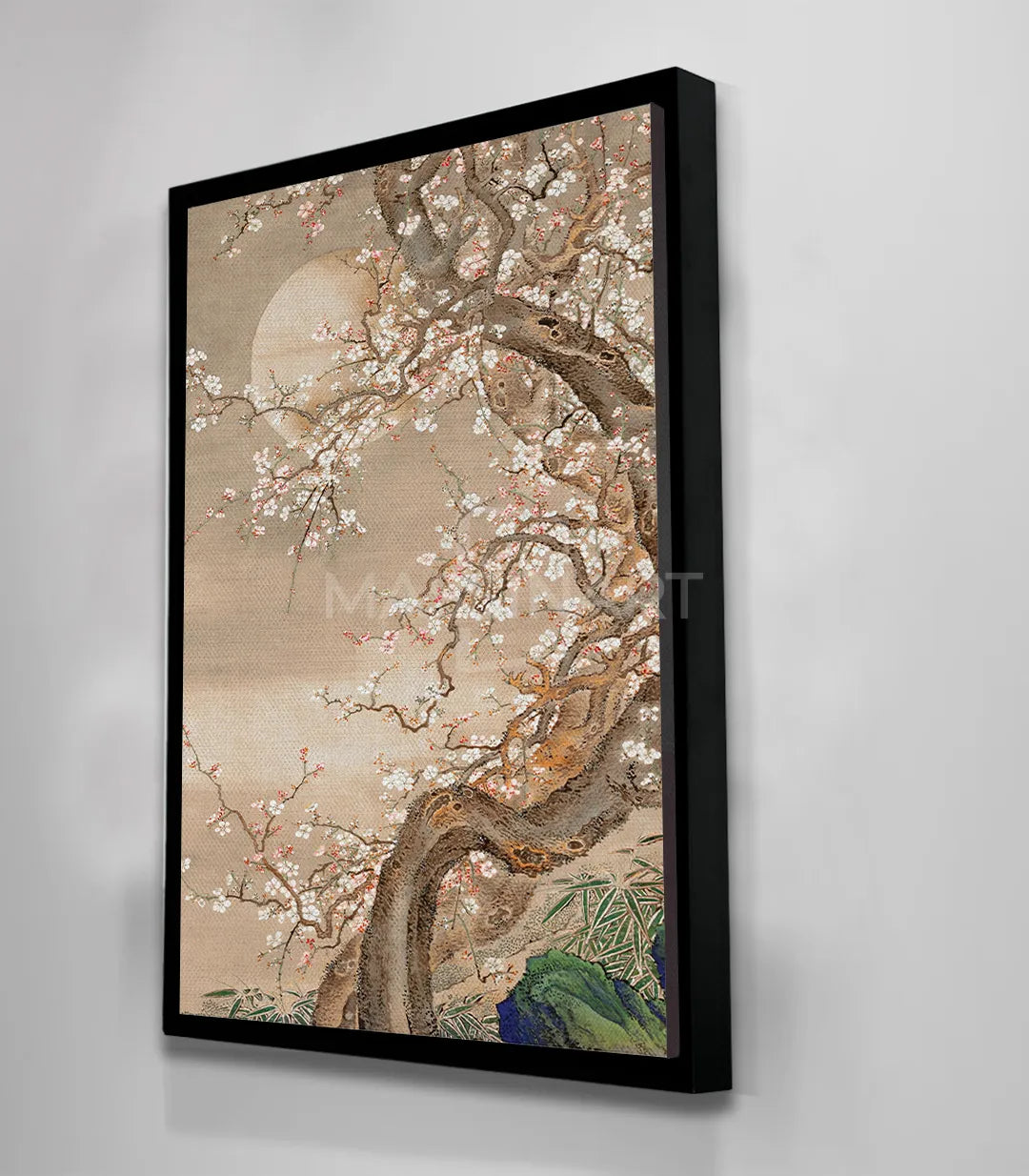Detalle acuarela cerezo luna estilo japandi - Massinart