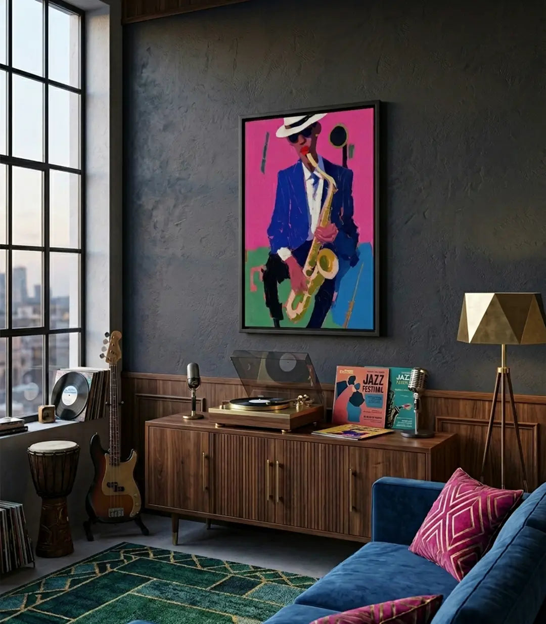 Ambientación Magenta Tempo Massinart — cuadro decorativo en salón u oficina moderna