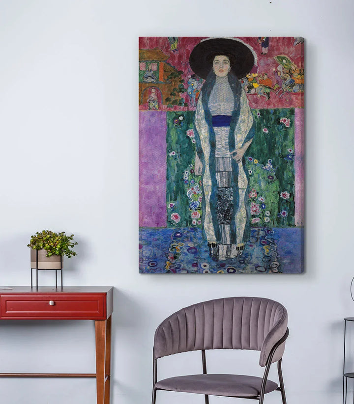 Detalle de motivos florales en cuadro retrato mujer Klimt, Massinart
