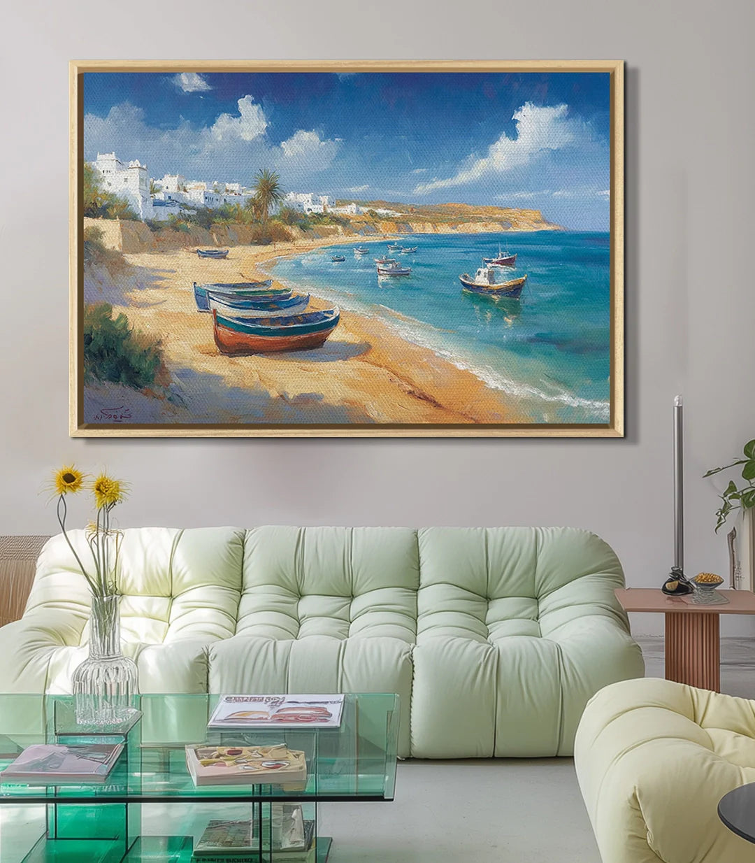 Cuadro Coastal Breeze Massinart — ambientación en salón-comedor con luz natural