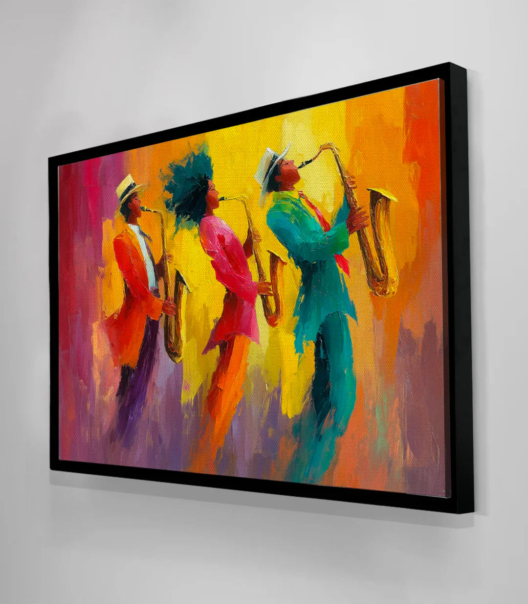 Cuadro Jam músicos expresionista ambientado en salón moderno — Massinart