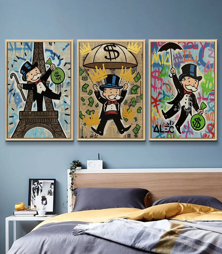 Cuadro Money Dreams panel derecho — Figura con sombrero colorido graffiti urbano fondo multicolor Massinart