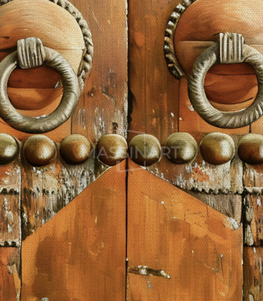 Cuadro puerta marroquí en salón con sofá gris decoración Massinart