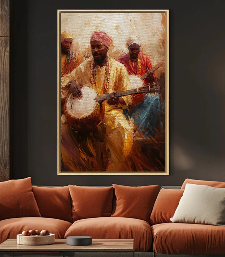 Gnawa Spirit en interior de salón contemporáneo, cuadro decorativo Massinart