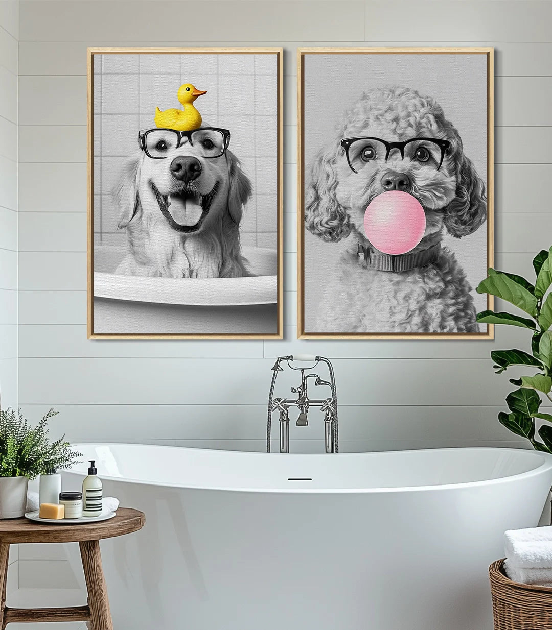 Ambientación decoración baño moderno con díptico Bathroom Buddies — Massinart
