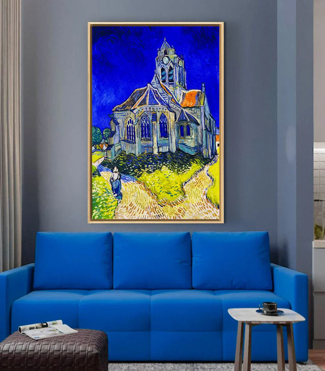 Simulación dormitorio con cuadro paisaje rural de Van Gogh estilo expresionista, Massinart