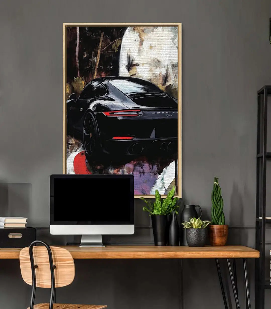 Decoración de oficina con cuadro de coche deportivo Porsche negro — Massinart