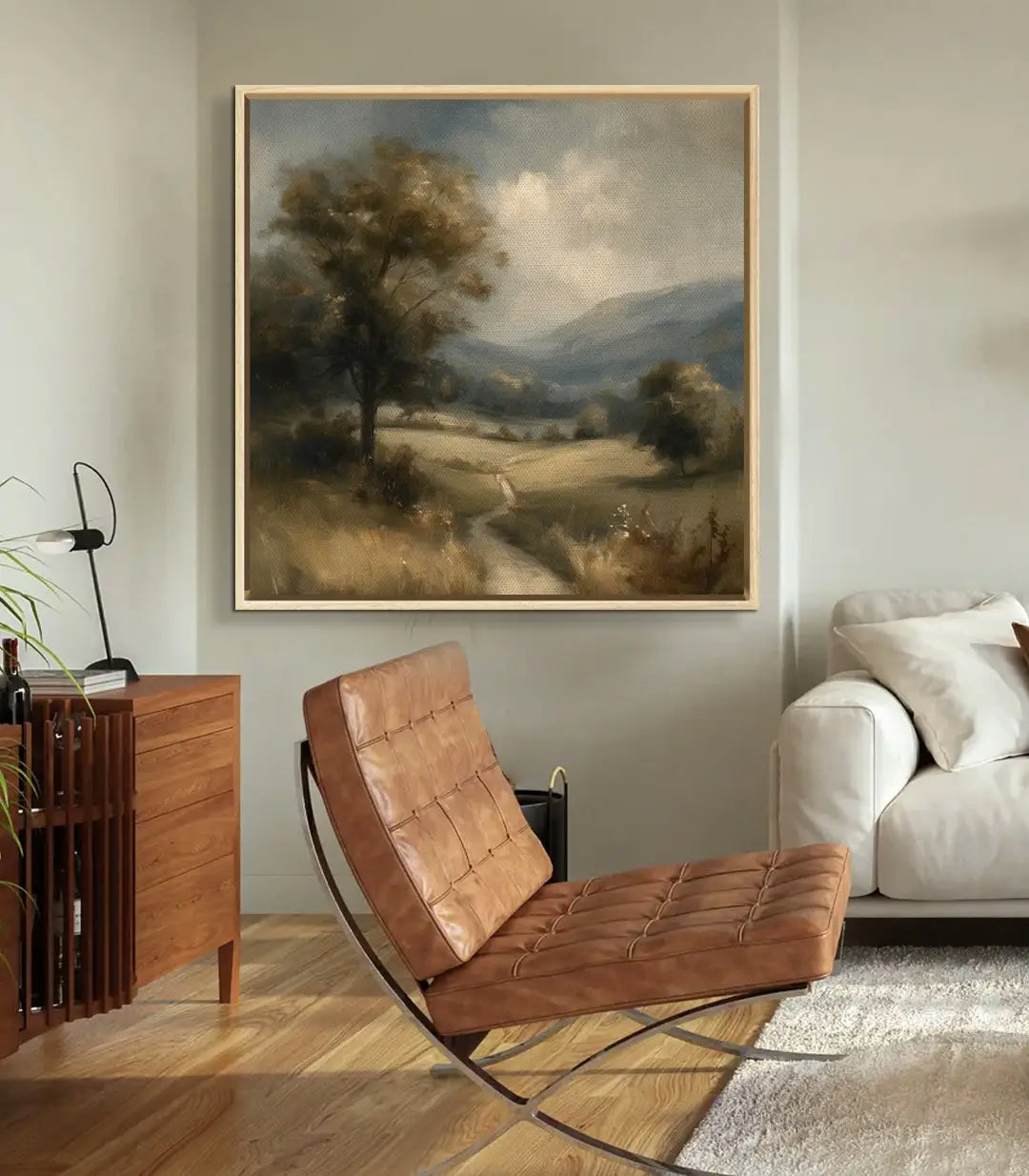 Cuadro Fading Fields en dormitorio — paisaje rural sereno, atmósfera de descanso | Massinart