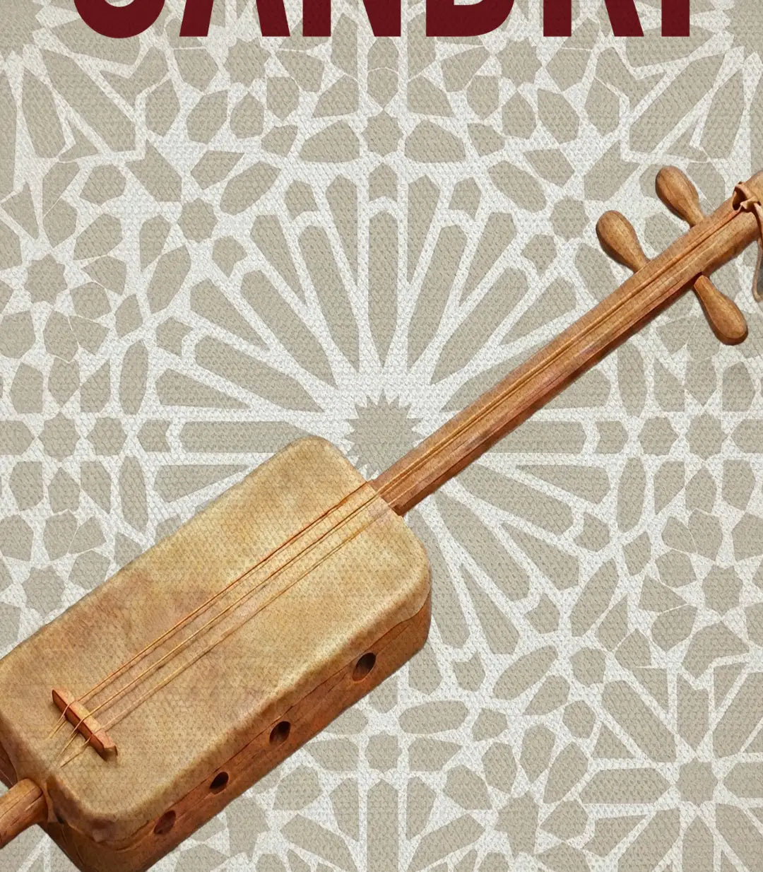 Detalle del cuadro Ganbri, músico con traje tradicional marroquí en composición gráfica monocromática – Massinart