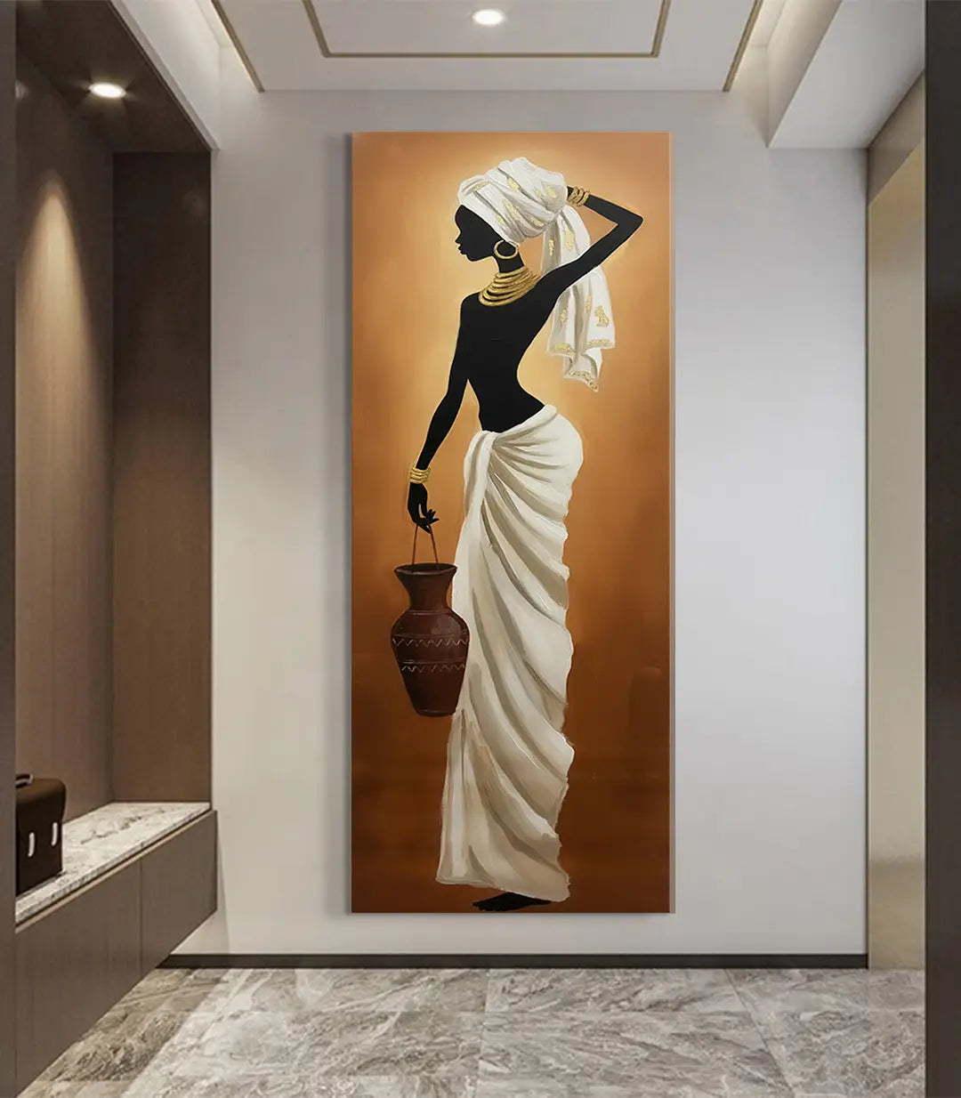 Cuadro figurativo mujer africana paleta ocre estilo contemporáneo Massinart