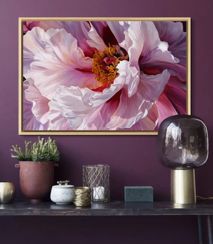 Cuadro Pétalos Rosados — decoración de salón moderno con cuadro floral, Massinart