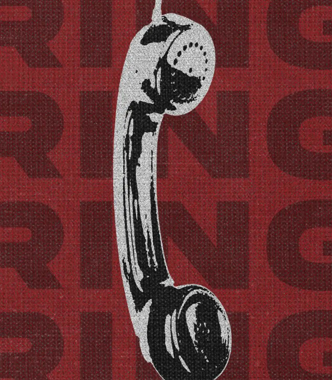 Cuadro Lucky Ring panel derecho — tipografía RING repetida sobre fondo rojo burdeos, arte mural pop-art Massinart