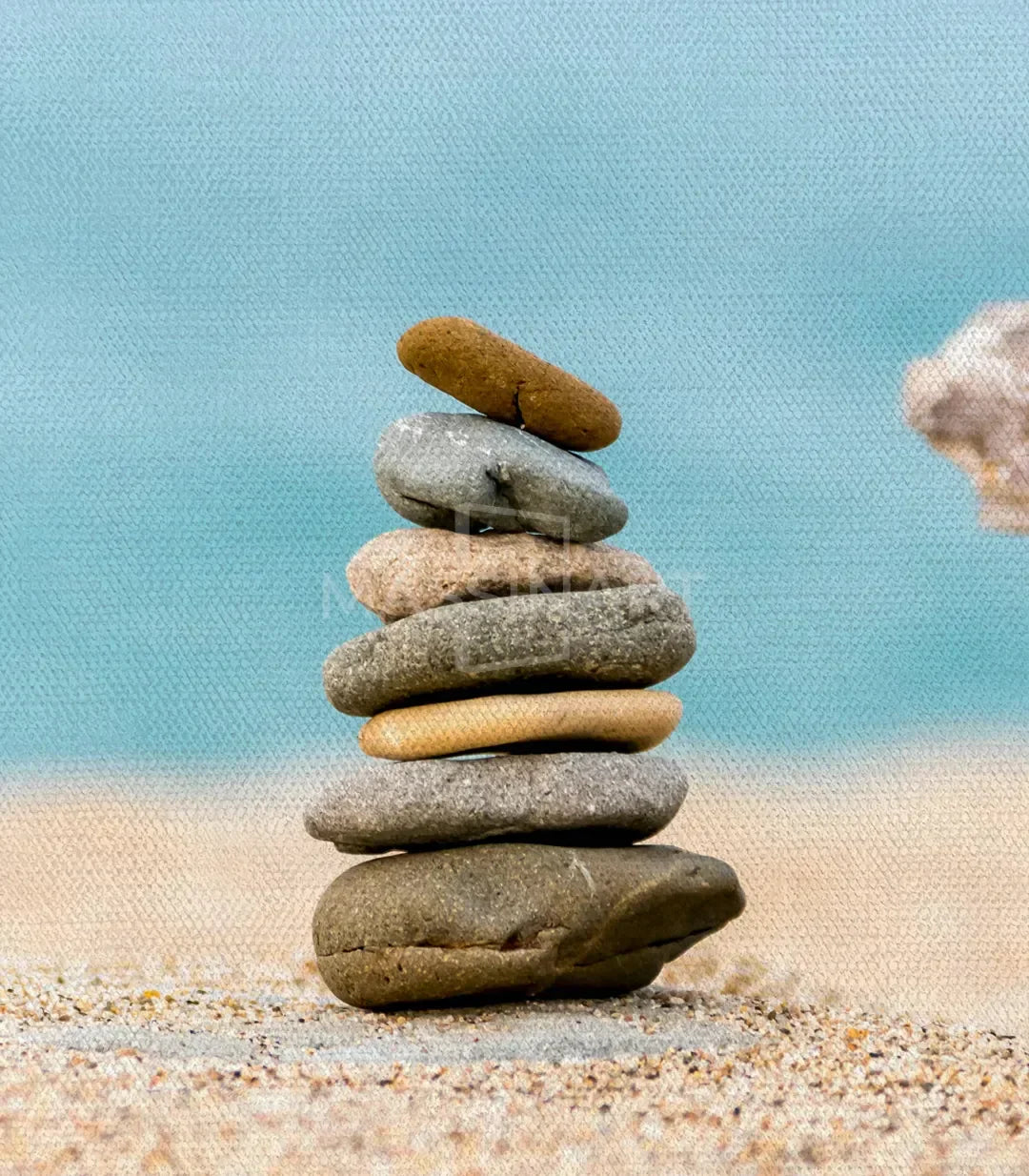 Cuadro Stone Balance paleta suave en beige y azul — decoración costera apacible, Massinart