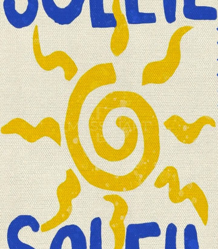 Cuadro Amor Soleil — detalle tipografía minimalista en amarillo y azul Massinart