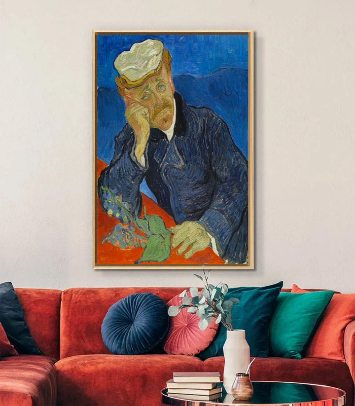 Decoración salón contemporáneo con cuadro Dr Paul Gachet de Van Gogh, Massinart