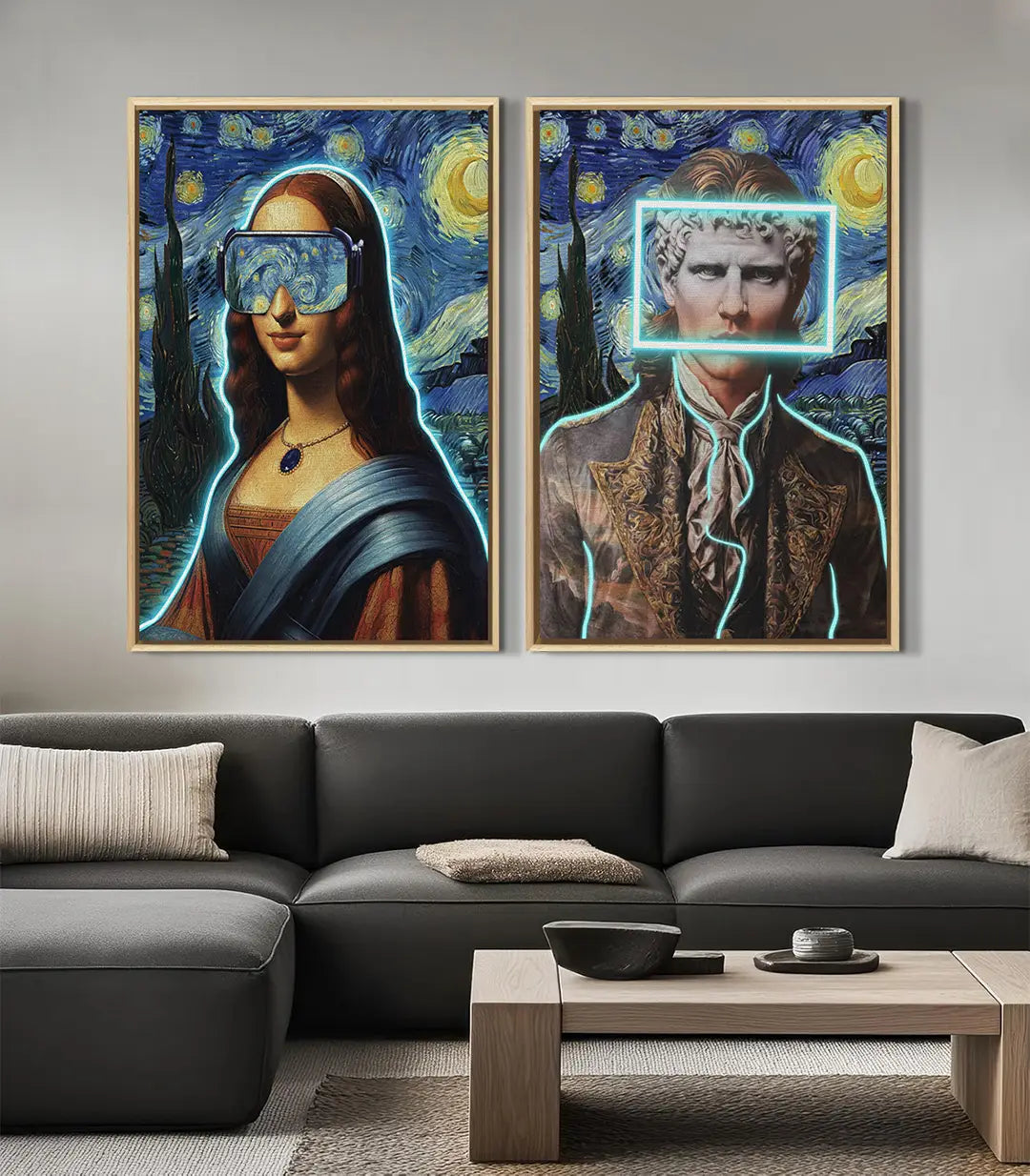 Cuadro La Gioconda Estrellada díptico, decoración interior salón contemporáneo — Massinart
