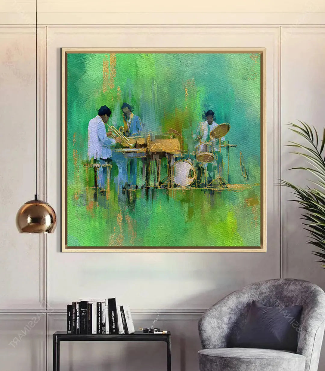 Green Jazz – cuadro decorativo de jazz contemporáneo, vista frontal