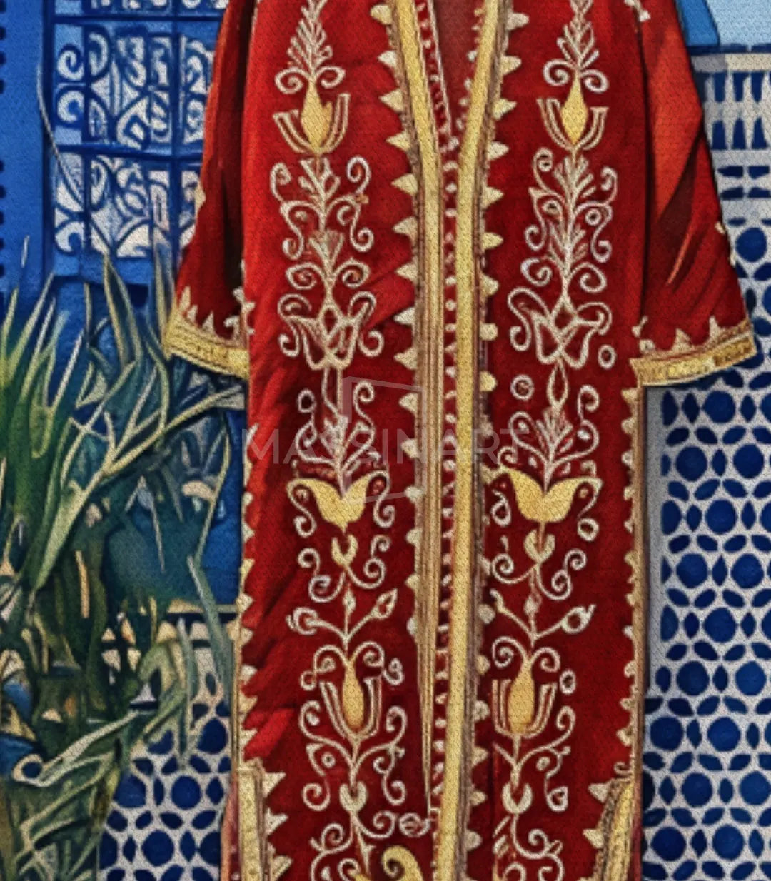 Cuadro figurativo Moroccan Caftan de Massinart — composición con motivos geométricos de zellige