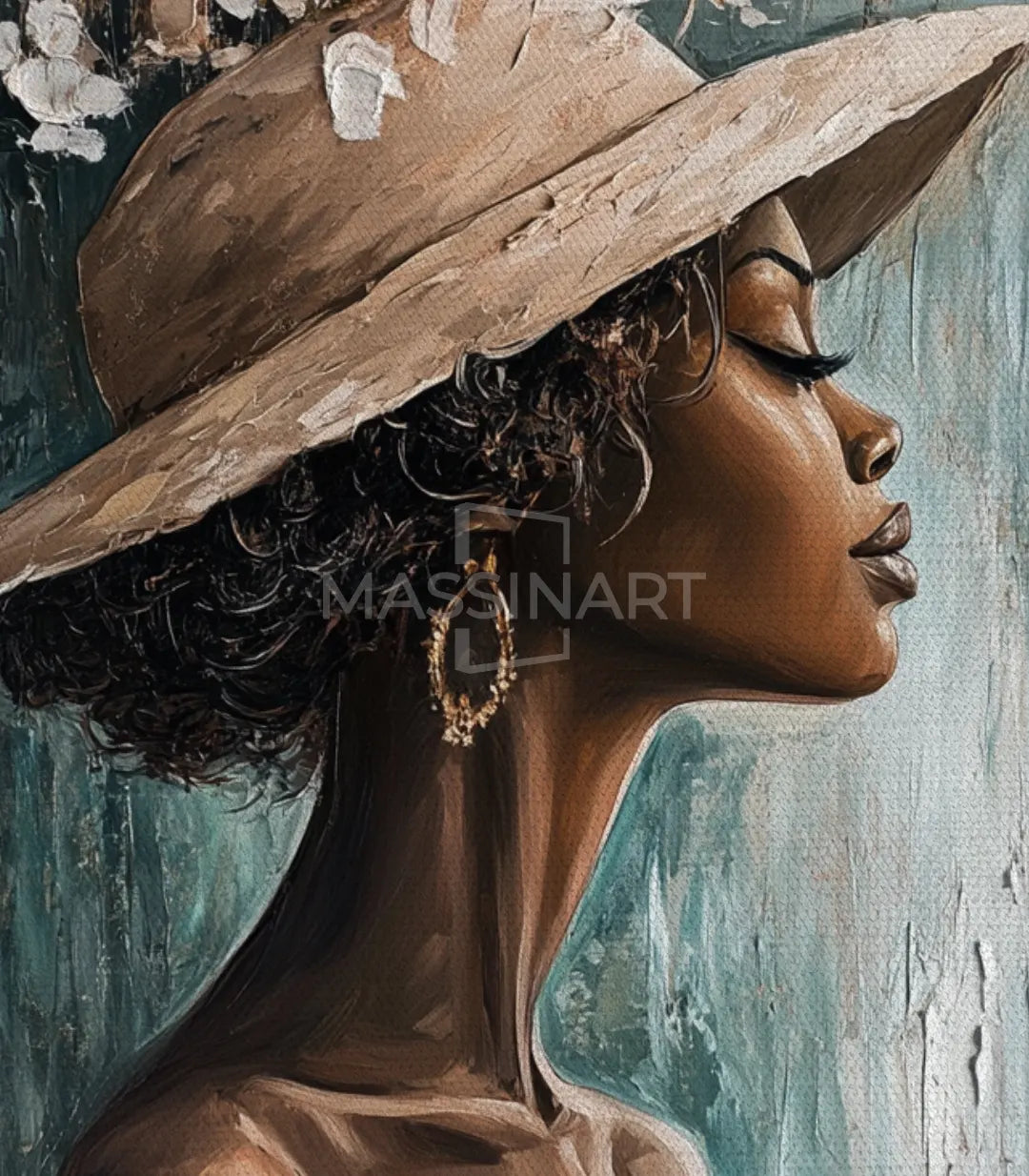 Gentle Bloom – cuadro retrato mujer con sombrero de ala ancha, Massinart