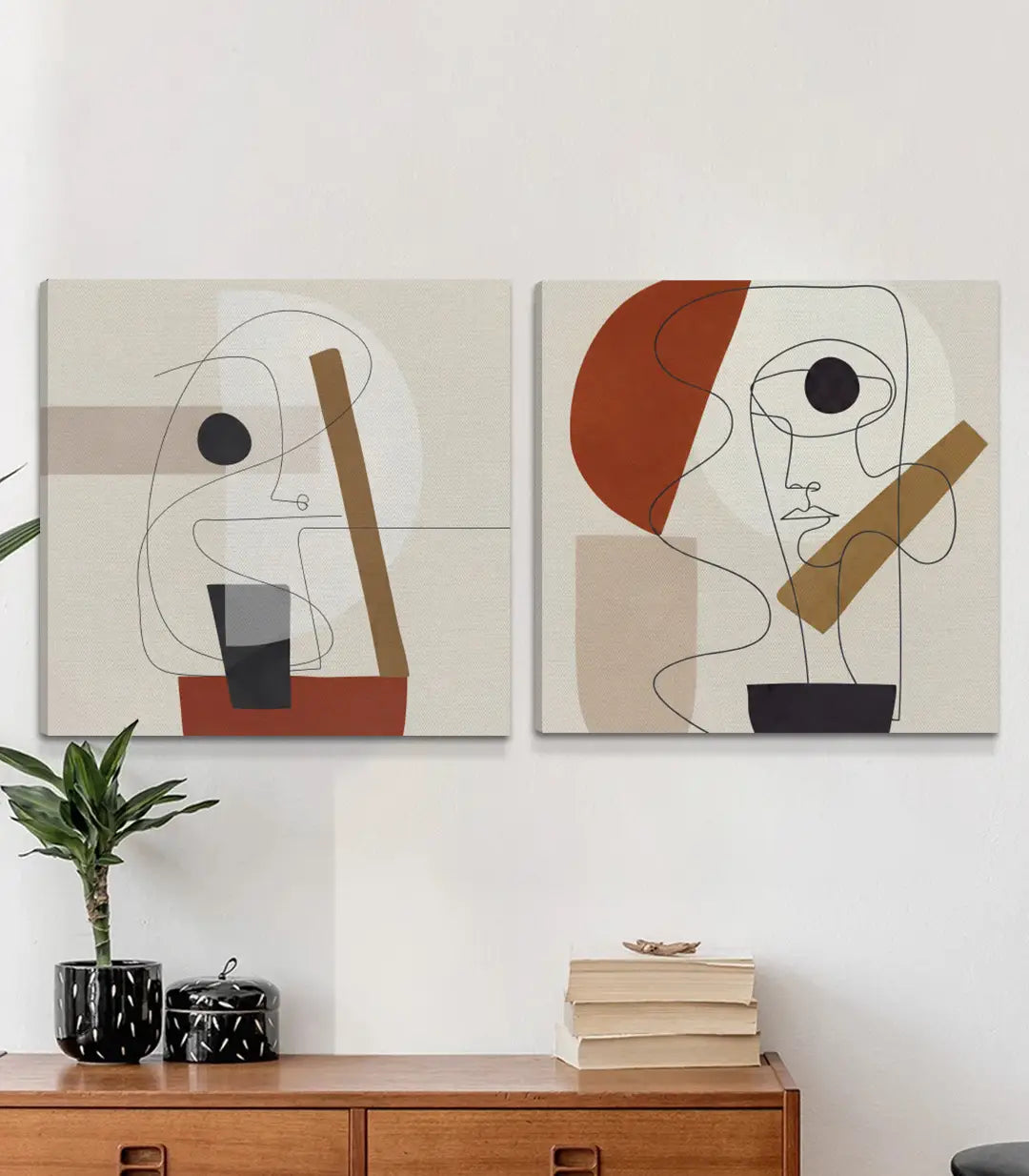 Cuadro Linework díptico en dormitorio — decoración pared abstracta Massinart