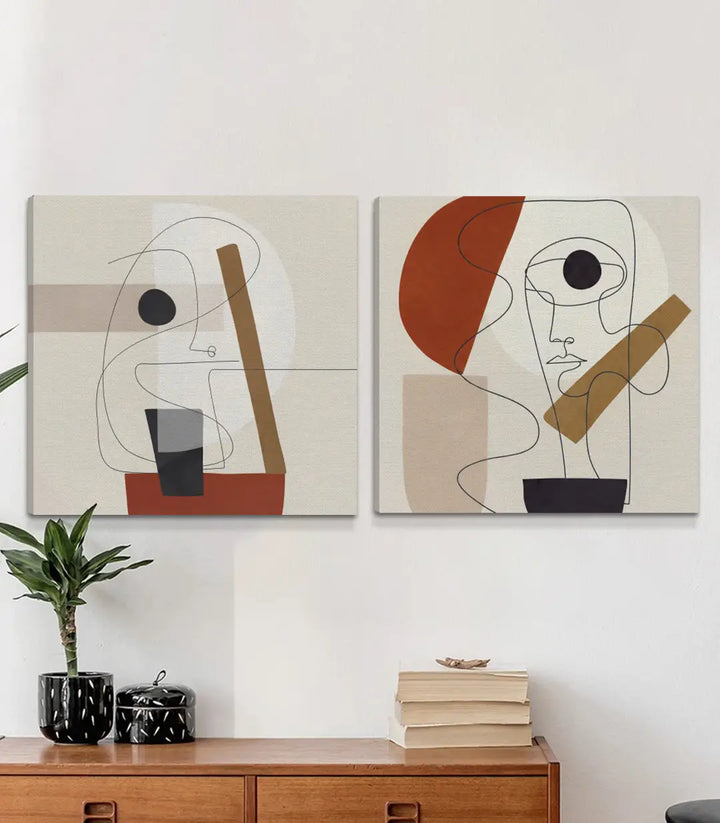 Cuadro Linework díptico en dormitorio — decoración pared abstracta Massinart