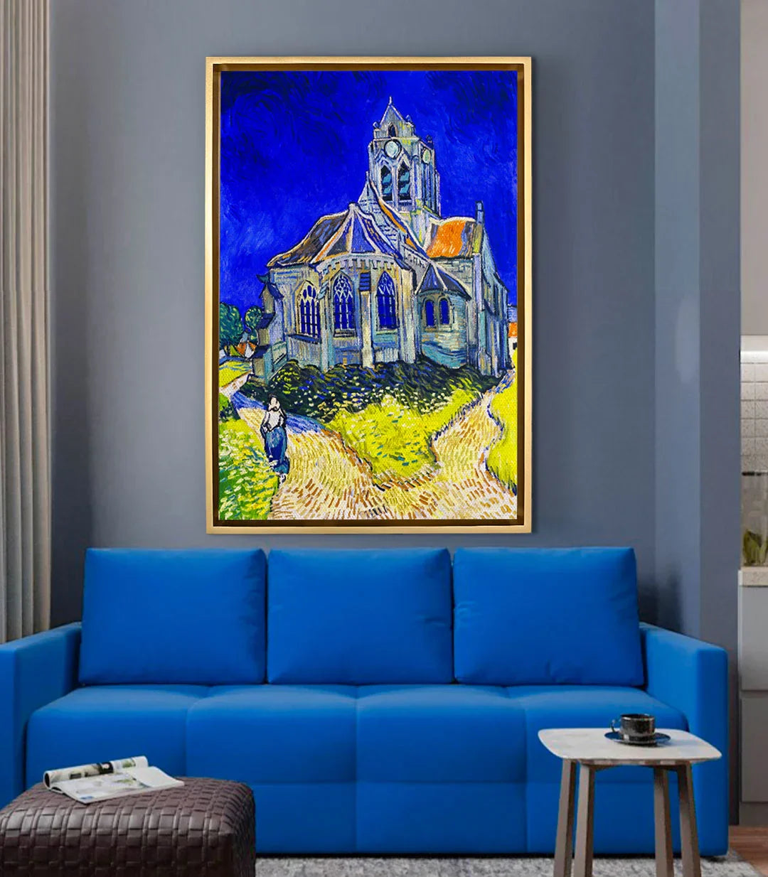 Decoración de despacho con cuadro arquitectónico expresionista en azul y amarillo, Massinart