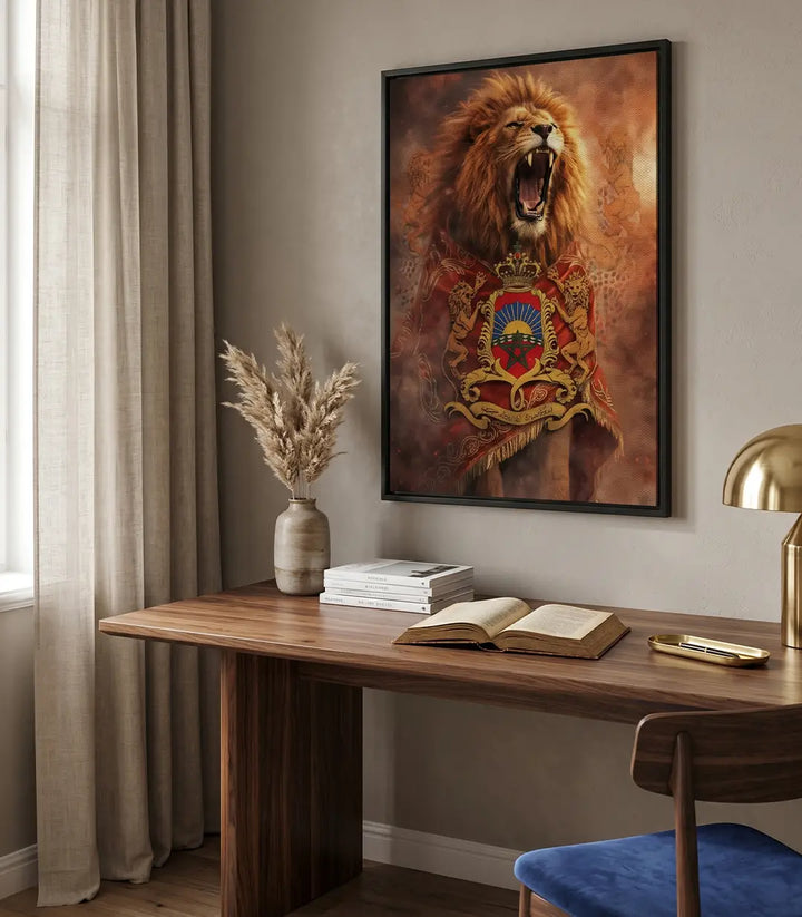 Detalle del lienzo canvas premium del cuadro Royal Lion con tintas ecológicas de alta resolución