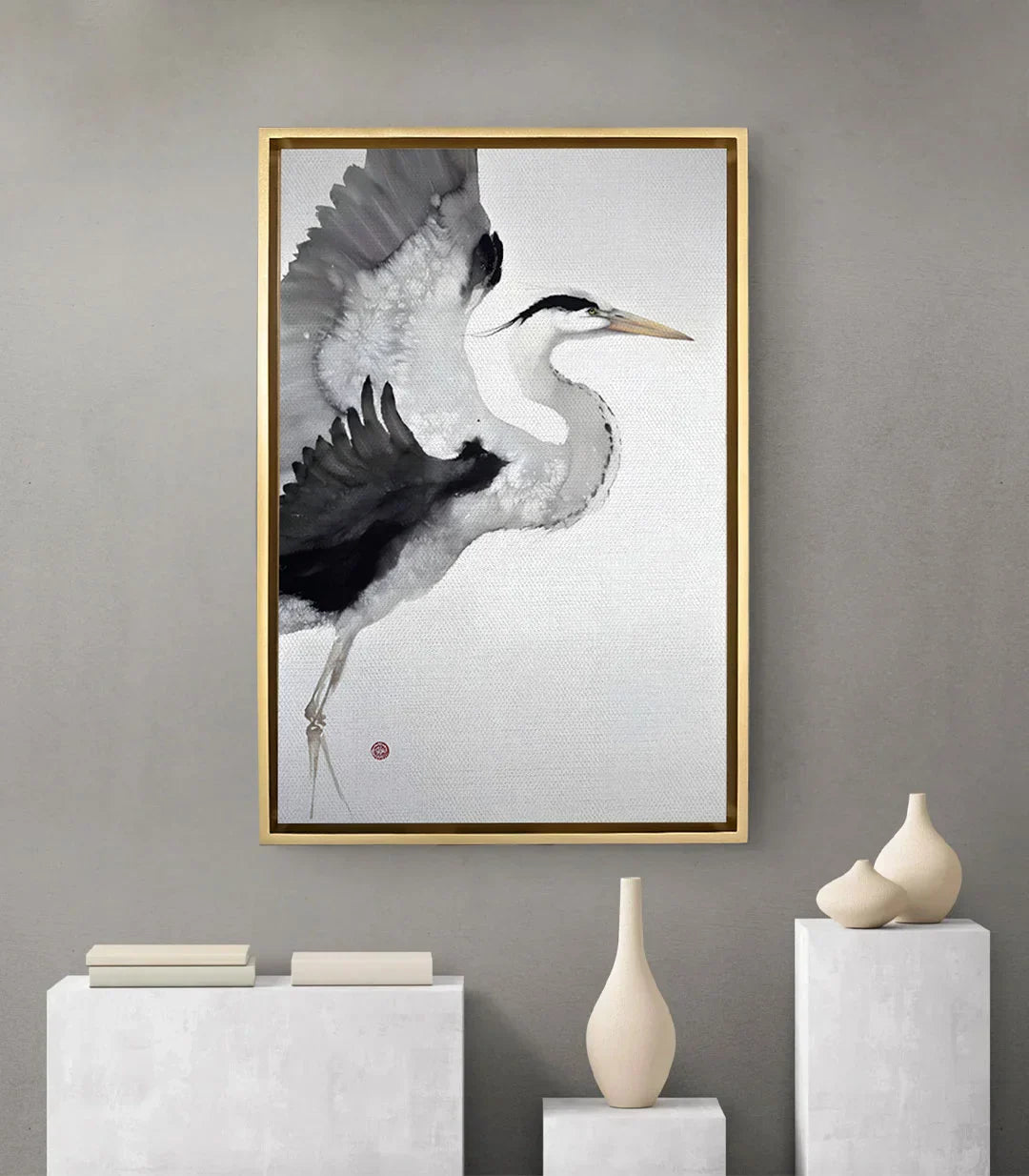 Cuadro ave naturaleza en salón moderno, decoración minimalista Massinart