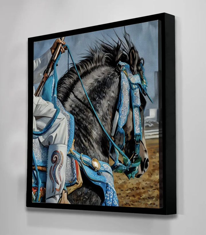 Detalle del cuadro Heritage Ride — colores azul turquesa, fotografía artística ecuestre Massinart