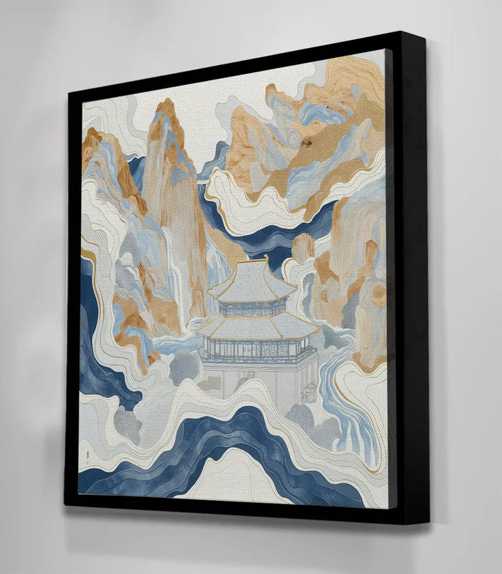 Cuadro paisaje montañoso topográfico en decoración de despacho moderno, Massinart