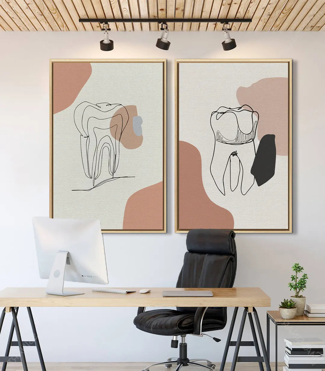 Ambientación salón moderno con díptico diente minimalista en beige — Massinart