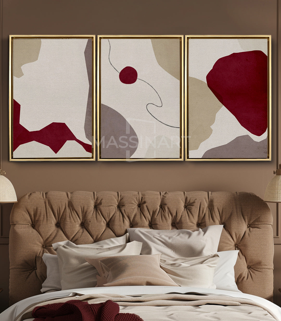 Cuadro minimalista trazo continuo rojo crema arte mural Massinart